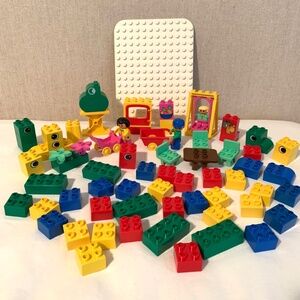 Vintage Lego Duplo Family Play Blocks 75 Pieces With Building Plate